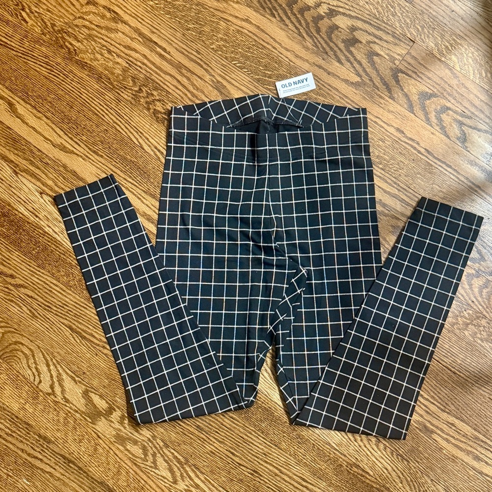 Old Navy Leggings Women‎ Small Black NWT Windowpane Grid Print Cotton Stretch